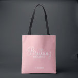 Modern Blush Pink Personalised Bridesmaids Tote Bag<br><div class="desc">Modern Blush Pink Personalised Bridesmaids Gifts
featuring personalised bridesmaid's name in modern calligraphy font style with title and wedding date in modern sans serif font style.

Also perfect for Maid of Honour,  Flower Girl,  Mother of the Bride and more.</div>