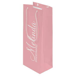Modern Blush Pink Personalised Bridesmaids Wine Gift Bag