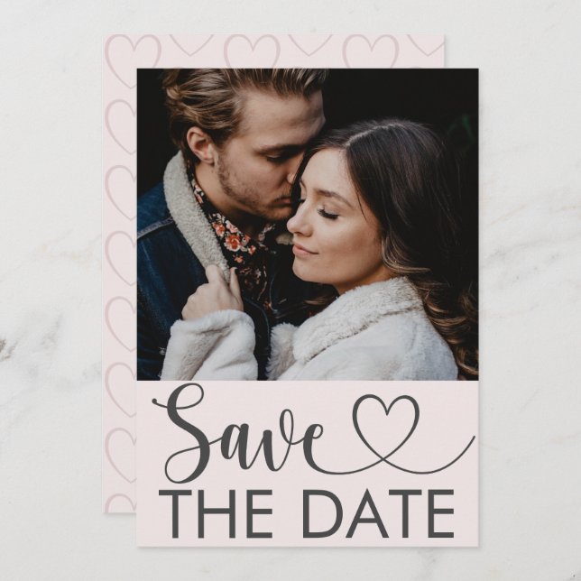 Modern Blush Pink Photo & Heart Save the Date (Front/Back)