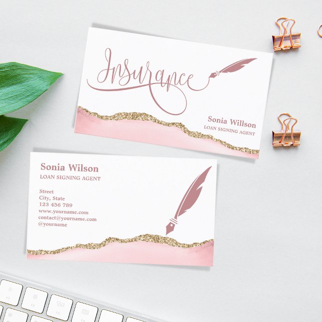 Modern Blush Pink Professional Insurance Agent Business Card (Creator Uploaded)