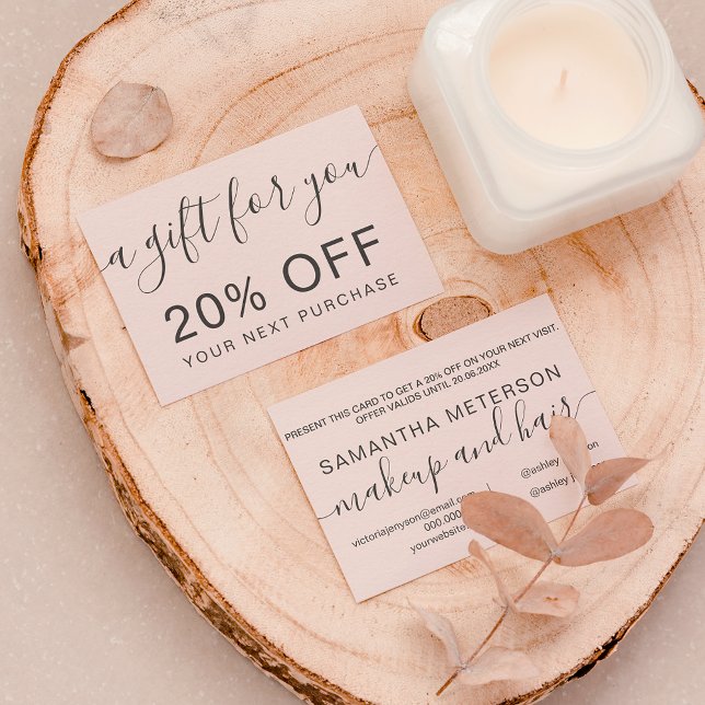 Modern blush pink   professional typography discount card (Creator Uploaded)