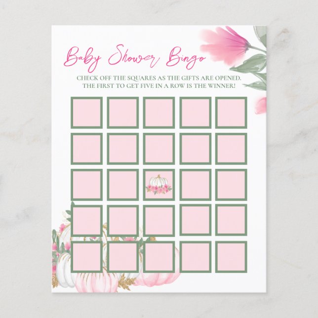 Modern Blush Pink Pumpkin Baby Shower Bingo Game (Front)
