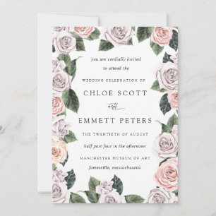 Modern Blush Pink Purple Rose Botanical Wedding Invitation
