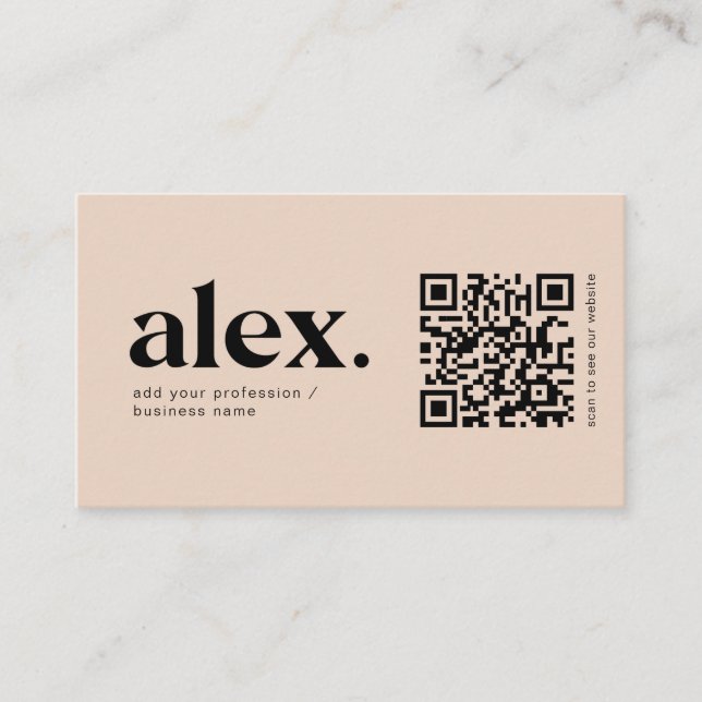 Modern Blush Pink QR Code Logo Business Card (Front)