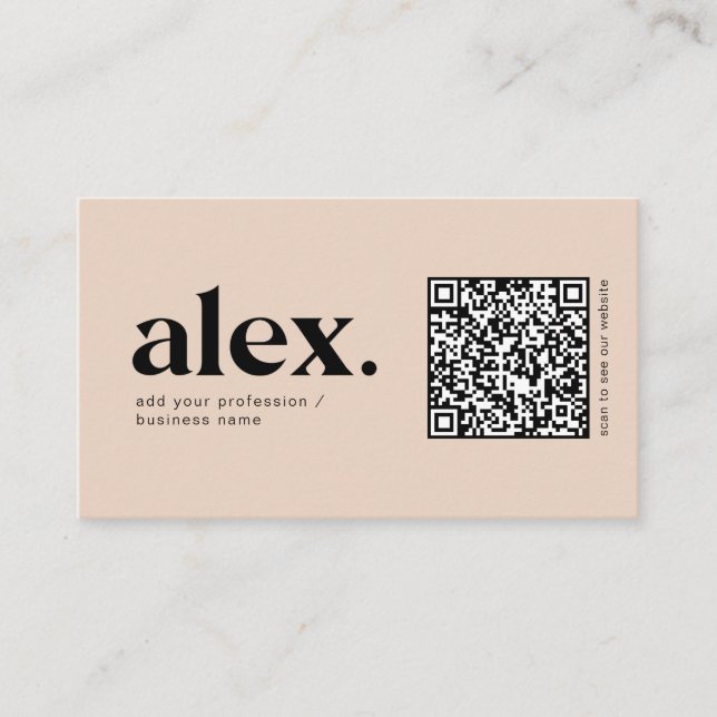 Modern Blush Pink QR Code Logo Business Card (Front)