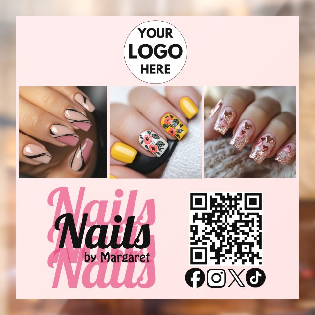 Modern Blush Pink QR Code Logo Photo Nail Salon (Sheet 2)