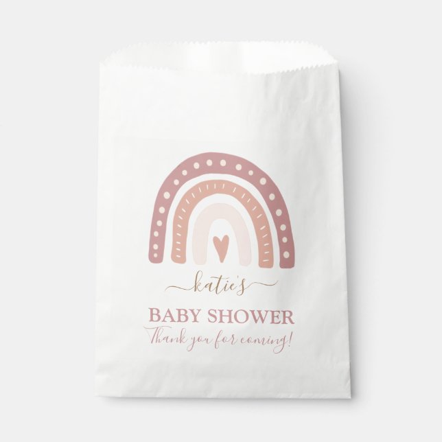 Modern Blush Pink Rainbow Girl Baby Shower Favour Bag (Front)