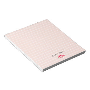 Modern Blush Pink Red Lipstick Kiss Personalised Notepad