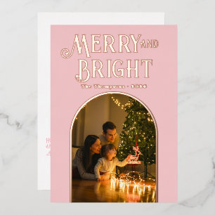 Modern Blush Pink & Rose Gold Christmas Photo Foil Holiday Card