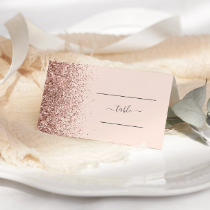 Modern Blush Pink Rose Gold Glitter Edge Wedding Place Card