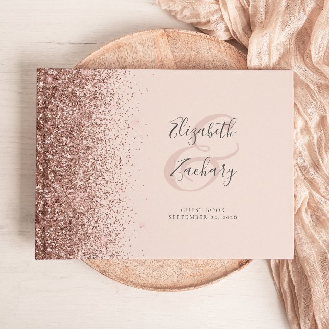 Modern Blush Pink Rose Gold Glitter Script Guest Book (Creator Uploaded)