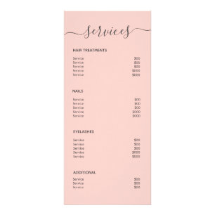 Modern Blush Pink Salon Makeup Artist Service Menu