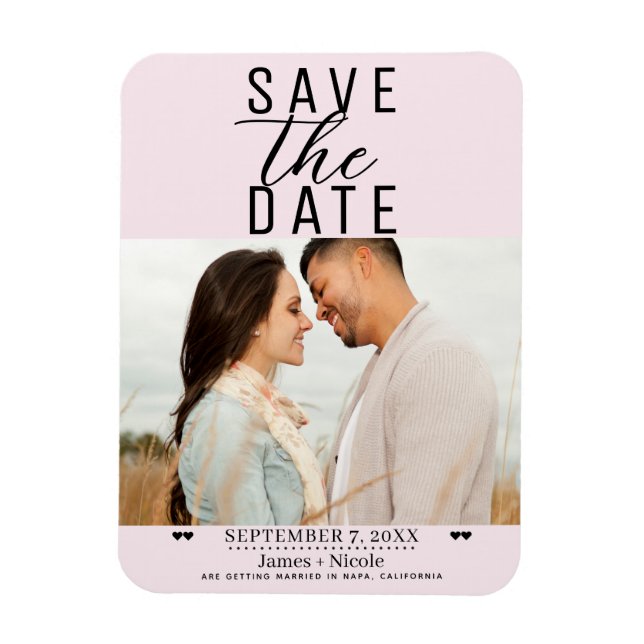 Modern Blush Pink Save the Date Wedding Photo Magnet (Vertical)