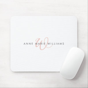 Modern Blush Pink Script Monogram Mouse Pad