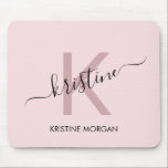 Modern blush pink script monogram name mouse pad<br><div class="desc">Modern blush pink script monogram name mouse pad</div>