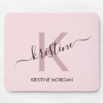 Modern blush pink script monogram name mouse pad<br><div class="desc">Modern blush pink script monogram name mouse pad</div>