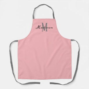 Modern Blush Pink Script Monogram Personalised Apron