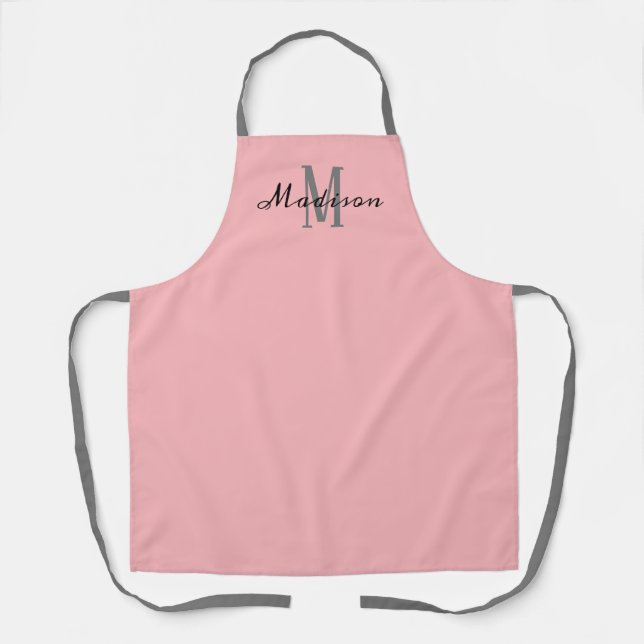 Modern Blush Pink Script Monogram Personalised Apron (Front)