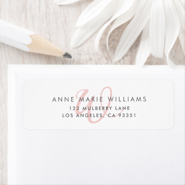 Modern Blush Pink Script Monogram Return Address Label (Insitu)