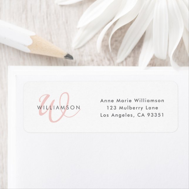 Modern Blush Pink Script Monogram Return Address Label (Insitu)