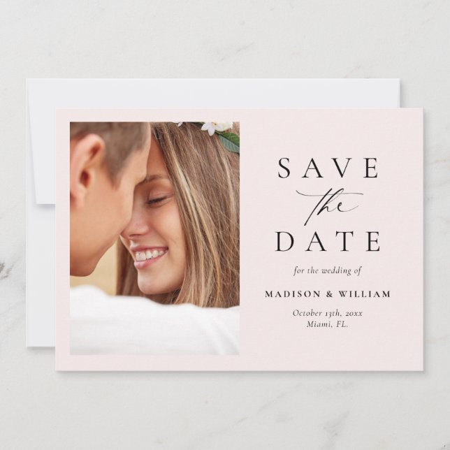 Modern Blush Pink Script Photo Save The Date (Front)