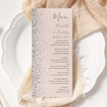 Modern Blush Pink Silver Glitter Edge Wedding Menu<br><div class="desc">The left-hand edge of this elegant modern wedding menu features a silver faux glitter design. The customisable text combines grey handwriting,  copperplate and italic fonts on a blush pink background. The reverse side features a matching blush and silver glitter design.</div>