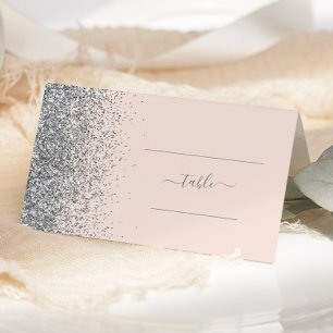 Modern Blush Pink Silver Glitter Edge Wedding Place Card