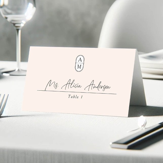 Modern blush pink, Simple arch initials wedding  Place Card (Creator Uploaded)