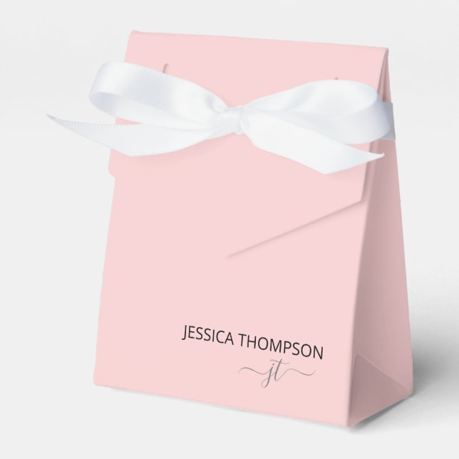 Modern Blush Pink Simple Script Monogram Name Favour Box (Front Side)