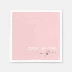 Modern Blush Pink Simple Script Monogram Name  Napkin