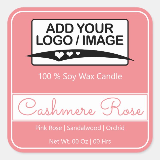 Modern Blush Pink Simple Square Border Logo Image Sticker (Front)