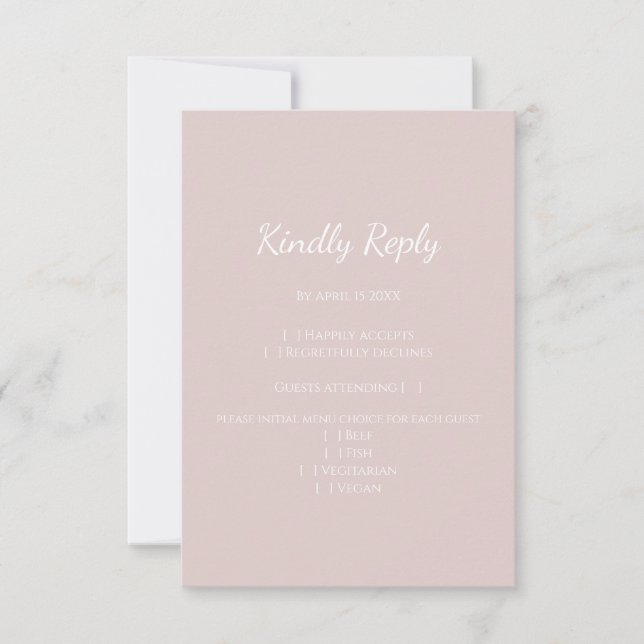 Modern Blush pink simple wedding contemporary  RSVP Card (Front)