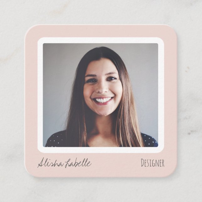 Modern Blush Pink Social Media Follow Me Photo Square Business Card (Front)
