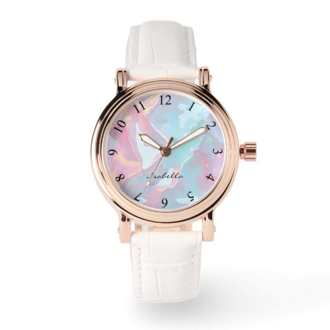 Modern Blush Pink Soft Mint Gold Luxury Collection Watch (Front)