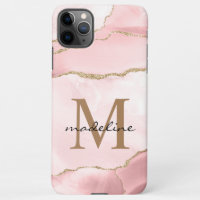 Modern Blush Pink Stone Agate Marble Monogram
