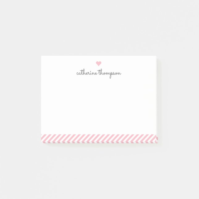 Modern Blush Pink Stripe Heart Girly Pretty Script Post-it Notes (Front)