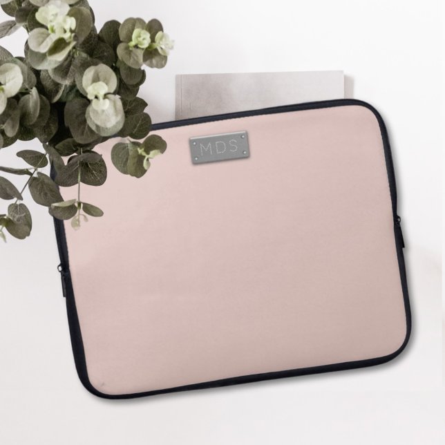 Modern Blush Pink Stylish Faux Metal Monogram Laptop Sleeve (Creator Uploaded)