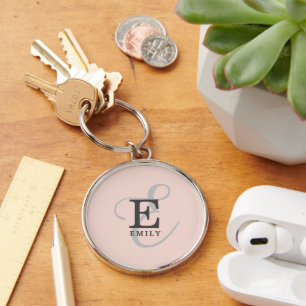 Modern Blush Pink Stylish Monogram Typography Key Ring
