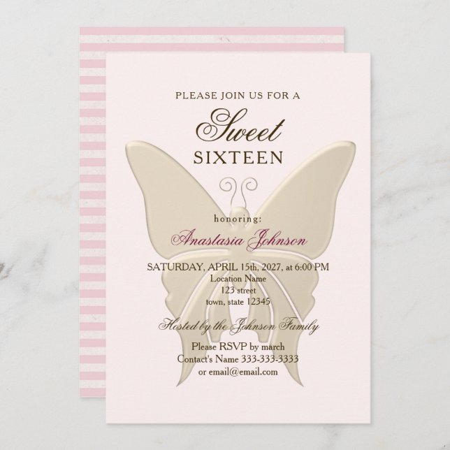 Modern Blush Pink Sweet 16 Birthday Invitation (Front/Back)