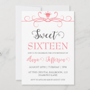 modern blush pink sweet 16 birthday invitations