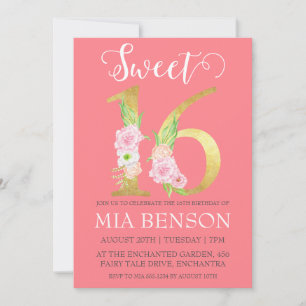 modern blush pink sweet 16 birthday invitations