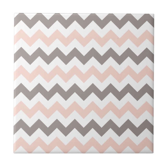 Modern Blush Pink Taupe Chevron Ceramic Tile (Front)