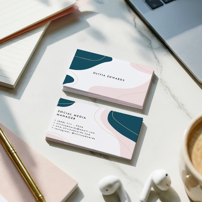 Modern blush pink teal white abstract brushstrokes business card (Modern blush pink teal white abstract brushstrokes)
