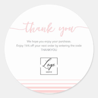 Modern Blush pink Thank You Order Inser Classic Round Sticker