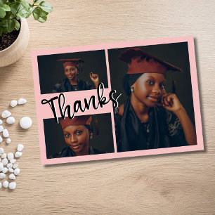 Modern Blush Pink Three Photos Graduate Thank You Card
