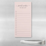 Modern Blush Pink To Do List Elegant Magnetic Notepad<br><div class="desc">Elegant to do list magnetic notepad in blush pink featuring your name with swashes in a grey handwritten script calligraphy along with a checklist.  A simple and feminine design that is great for a teacher or a small business owner.</div>