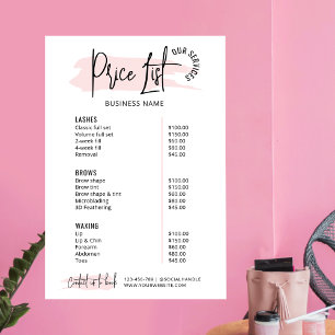 Modern Blush Pink Watercolor Business Price List Poster