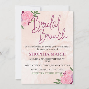 Modern Blush Pink Watercolor Floral Bridal Brunch Save The Date