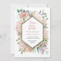 Modern Blush Pink Watercolor Floral Gold Frame