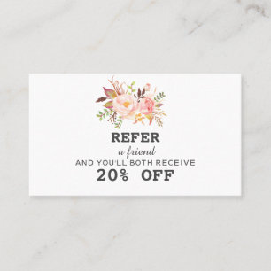 Modern Blush Pink Watercolor Floral Makeup Artist Referral Card